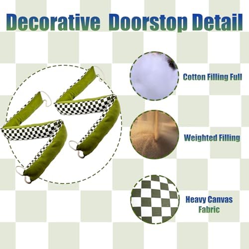 2 Pack Heavy-Duty Door Draft Stopper with Handle - Green and White Lattice Design