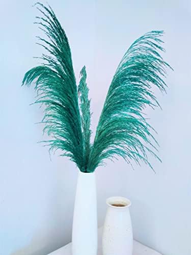 Teal Pampas Grass Decor Tall 4pcs Natural Dried Blue Floral with Aroma