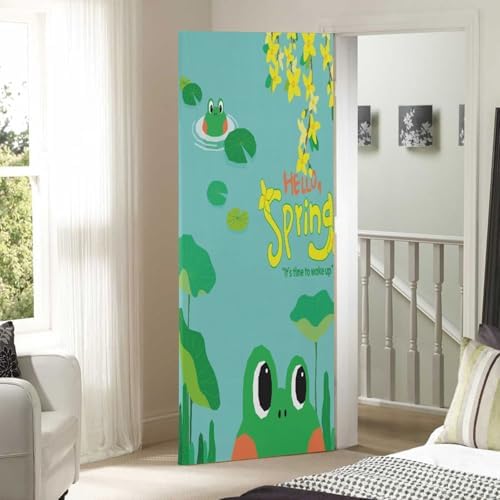Susiyo Hello Spring Frog Door Cover Fabric Draft Stopper
