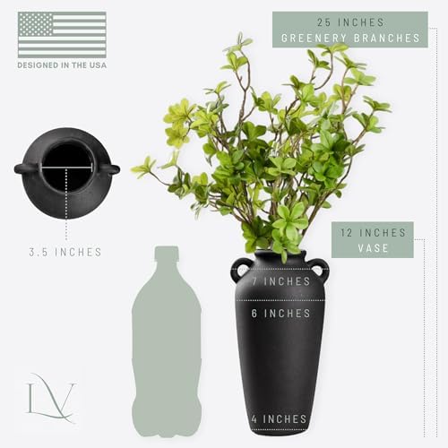 12 Inch Black Ceramic Vase with 5 Branches Artificial Greenery Set