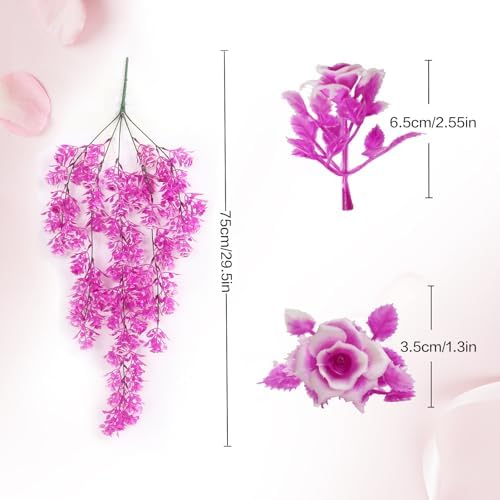3Pcs Artificial Hanging Rose Plants 295 in UV Resistant for Home Indoor Outdoor Decor Wedding Party