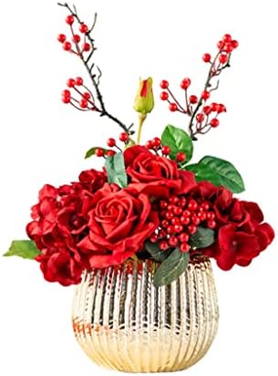 Artificial Flowers with Gold Ceramic Vase Set for Home Wedding Decor