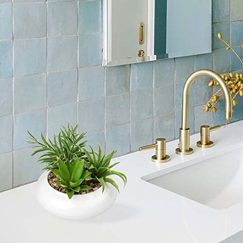 Hollyone Realistic Artificial Succulent Plants with White Ceramic Pot for Home Decor