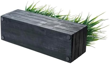 MyGift 14 Inch Artificial Grass in Vintage Black Wood Planter
