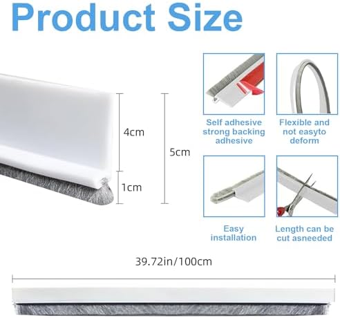 1 PCS Door Draft Stopper with Brush - 2 W x 39 L White