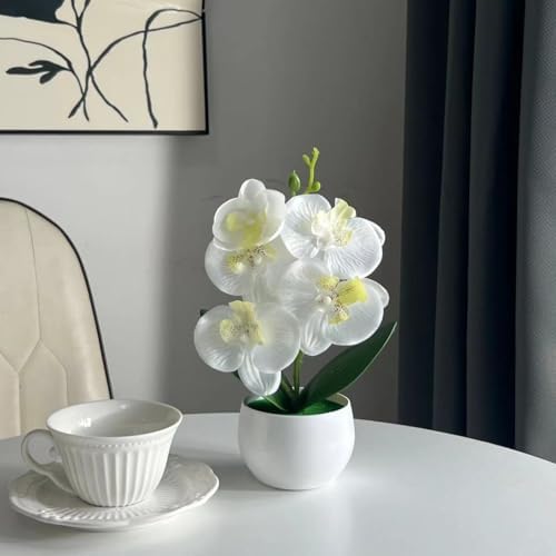 JEVA 2Set Artificial Orchid Flower and White Pot Centerpiece