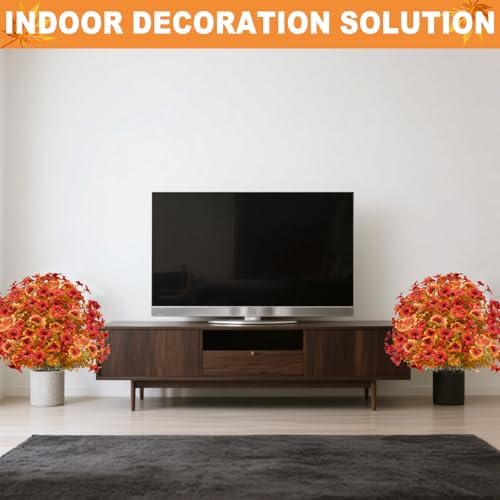 2 Pack Artificial Boxwood Topiary with Fall Mums Flowers