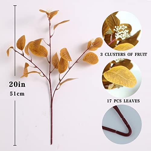 20 Silk Artificial Eucalyptus Stems Yellow 12 Pcs