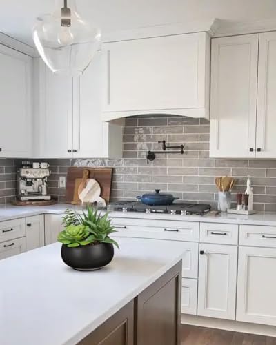 Hollyone Fake Plants Artificial Succulents in Black Ceramic Pots for Home Decor