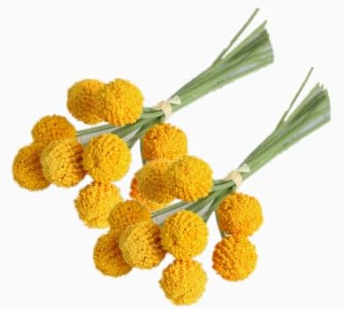 Rikyo 18 Stem Artificial Billy Balls Bouquet 10 Inch Golden Flowers for Home Decor