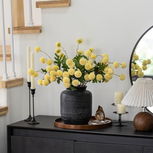 Mizii 6Pcs Yellow Artificial Chrysanthemums with Stems