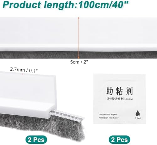UXCELL 2 Pcs Door Sweep 2 x 40 Door Draft Stopper with Brush Weather Stripping White