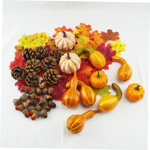 IMIKEYA 141pcs Halloween Artificial Pumpkins Acorns and Maple Leaves Decor