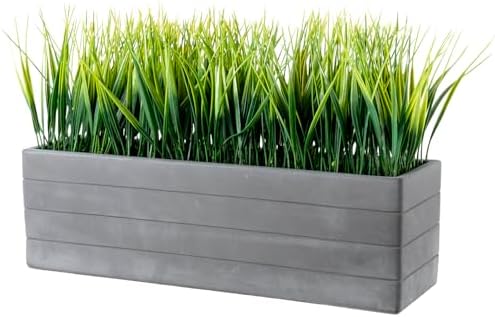 MyGift 14 Inch Artificial Grass Plant in Gray Concrete Planter
