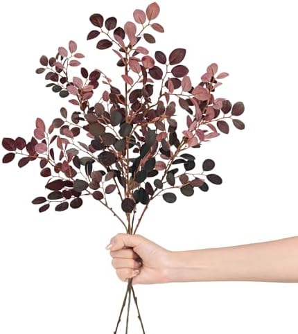 Fall Stems for Vases - Artificial Eucalyptus 3pcs 28 Inch Burgundy