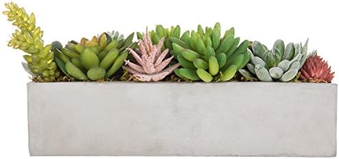 MyGift Faux Succulent Arrangement in 12-Inch Gray Cement Pot