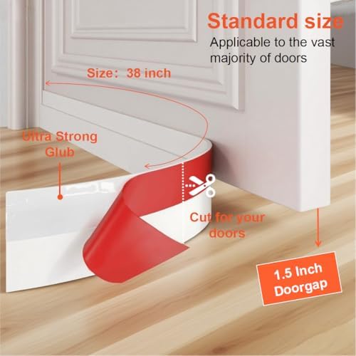 Door Draft Stopper 19 x 38 White for Energy Efficiency
