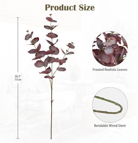 5 Pcs Artificial Burgundy Eucalyptus Stems Fall Decor