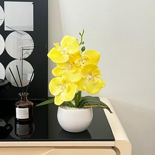 JEVA 2Set Artificial Orchid Flower and White Pot Centerpiece