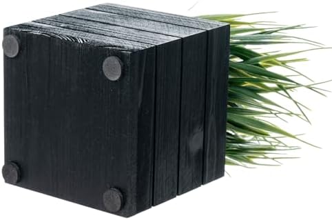 MyGift Artificial Grass Plants in Vintage Black Wood 4 Inch Planter Boxes Set of 3