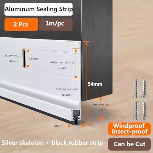 Hailm 2 Pack Door Draft Stopper Aluminum Bottom Seal