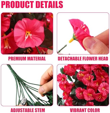 Sggvecsy Artificial Hanging Flowers for Outdoor Spring Summer Decoration 4PCS Rose Red