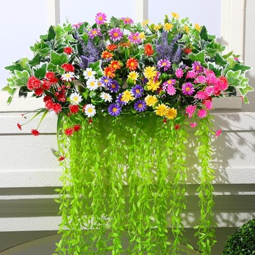 24 Pcs UV Resistant Artificial Plants for Outdoor Decor