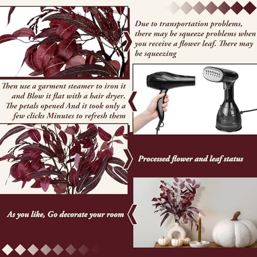 3 Pcs 30 Inch Burgundy Artificial Eucalyptus Stems for Fall Decor