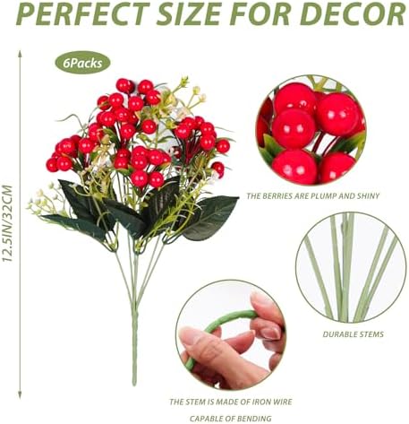 RECUTMS Artificial Christmas Berry Branches 6 Pcs for Decor