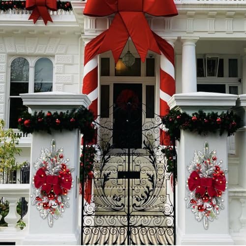 Red Artificial Christmas Teardrop Swag with Glitter Balls and Berries
