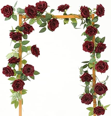 2 Strands 73 Inch Artificial Silk Rose Garland Burgundy