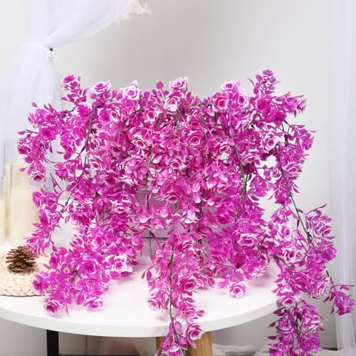 3Pcs Artificial Hanging Rose Plants 295 in UV Resistant for Home Indoor Outdoor Decor Wedding Party