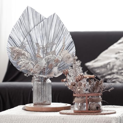 4 Pcs Large Silver Dried Palm Leaves Boho Decor