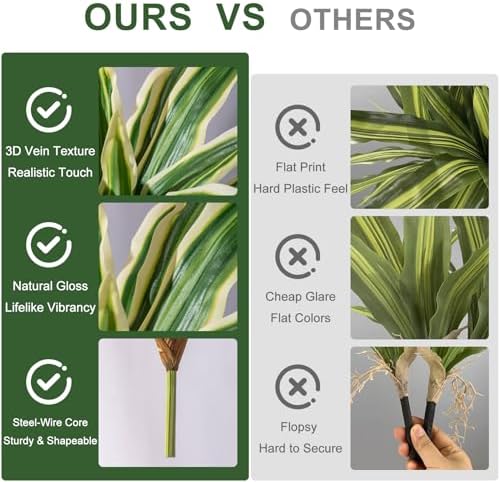 Yarmare 4 Pcs Artificial Dracaena Stems Greenery Plant Realistic Fake Leaves for Home Decor