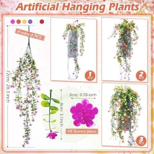 Hotop 6 Pcs Artificial Hanging Plants with Flowers