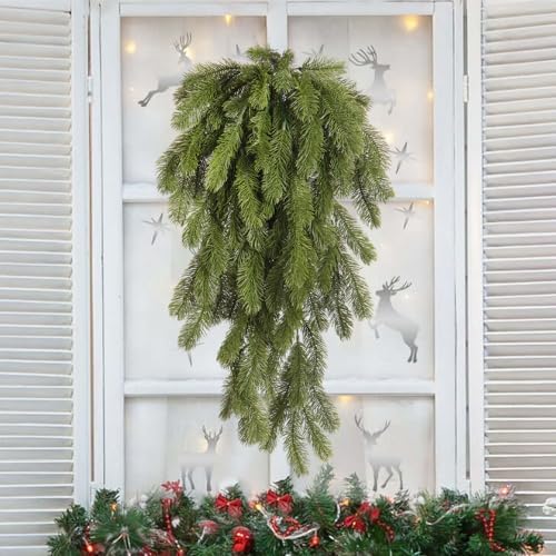 RECUTMS 2Pcs Artificial Christmas Teardrop Pine Needle Hanging Swag for Front Door Wall Home Decor