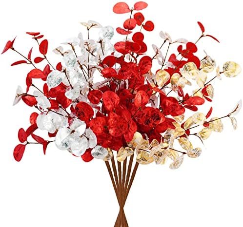 Agusbagli 6 Pcs Artificial Eucalyptus Leaves 28 Velvet Christmas Decor