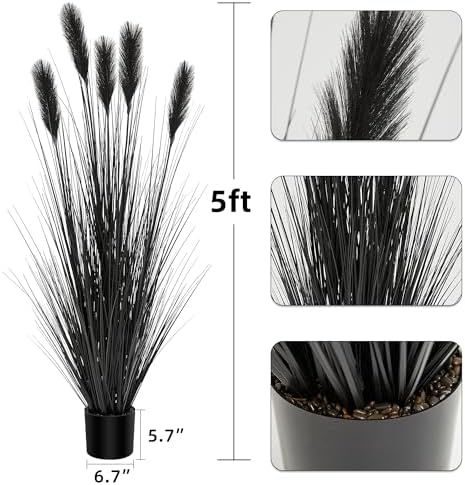 KOL 5ft Black Feather Reed Artificial Grass Plant