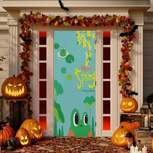 Susiyo Hello Spring Frog Door Cover Fabric Draft Stopper