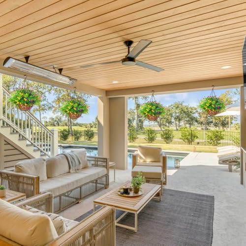 Artificial Hanging Plants with Basket for Outdoor Decor 2 Sets of 17 Inch Faux Flowers in Coconut Pot