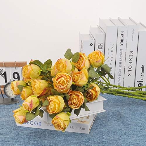 Dried Flower Artificial Rose 6pcs 24 Inch Long Stem Wedding Decor Set Yellow
