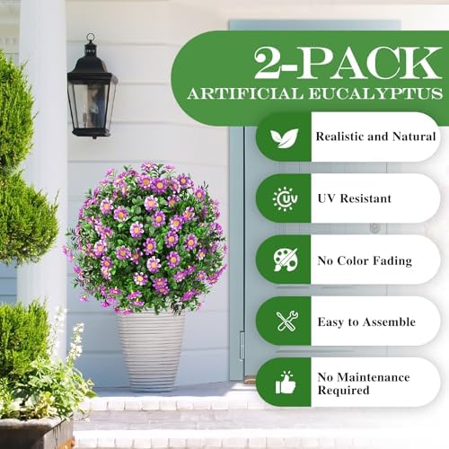 23 Inch Set of 2 Artificial Boxwood Topiary with Sunflowers and Spikes for Outdoor Decor