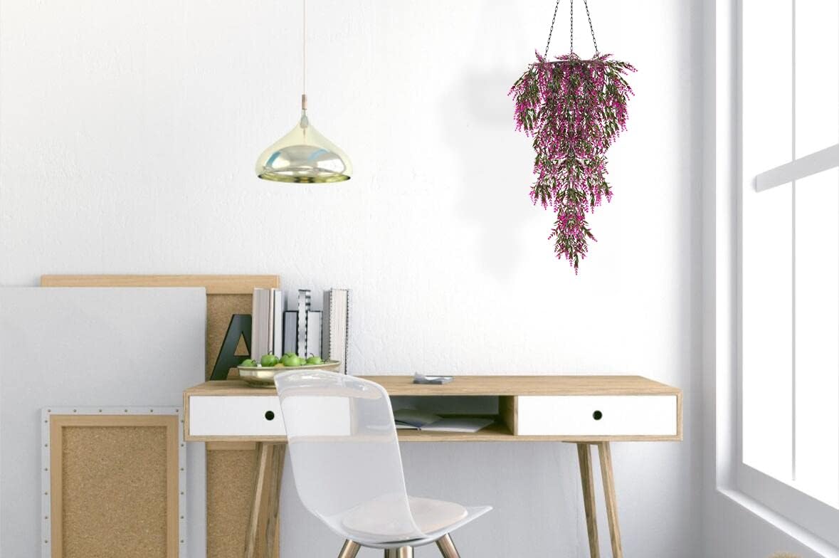 SJL Artificial Flower Hanging Vine Faux Lavender UV Resistant Decor