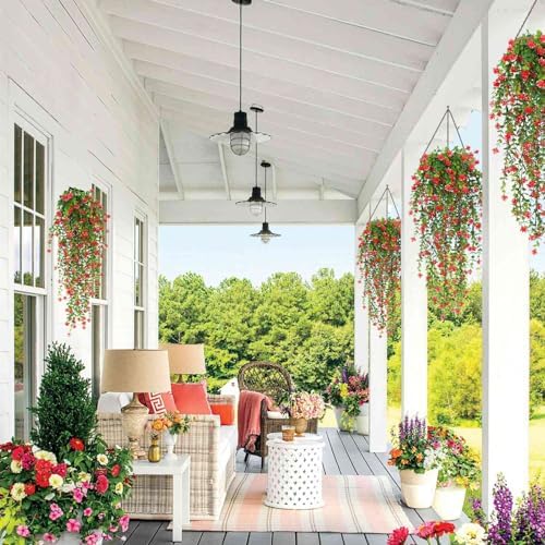 RECUTMS Artificial Hanging Plants Set of 3 Red
