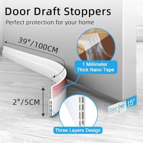 2 pcs Door Draft Stoppers for Bottom of Door Soundproof Door Sealer with Weather Stripping Insulation