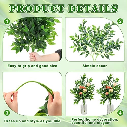 Xinnun 50 Pcs Artificial Ruscus Greenery Stems for Centerpieces and Decor