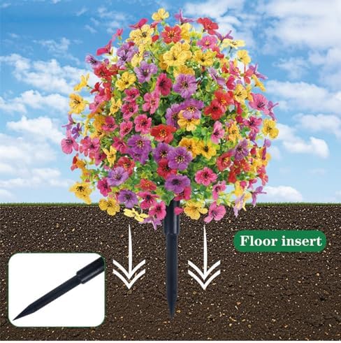 Artificial Flower Garden Stake 24 Multicolor UV Resistant Plastic Faux Greenery