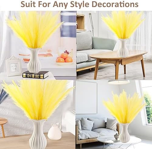Light Yellow Faux Pampas Grass Decor 30 PCS 17 Inch