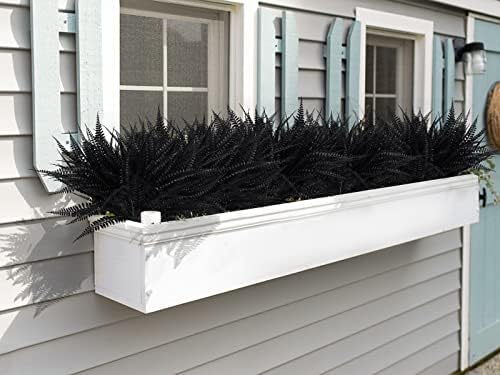 RECUTMS 6Pcs Artificial Boston Fern Plants Black UV Resistant Outdoor Indoor Decor