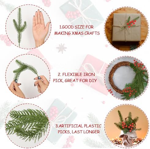 95PCS Christmas Wrapping Decor Set with Artificial Pine Faux Greenery and Red Berries